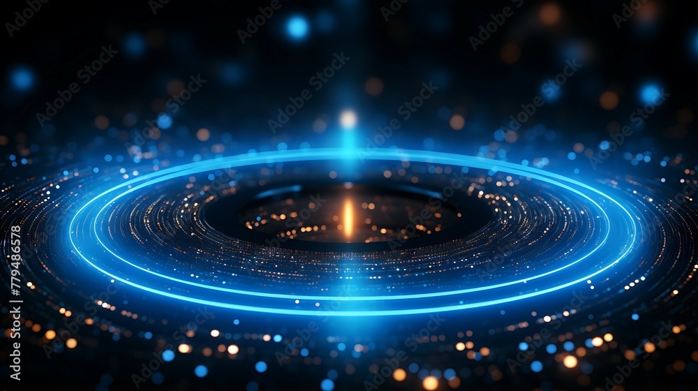 Digital circles of blue glowing dots. Big Data visualization into cyberspace. Network Information Decay. Futuristic modern background Digital circles of blue glowing dots. Big Data visualization into cyberspace. Network Information Decay. Futuristic modern background