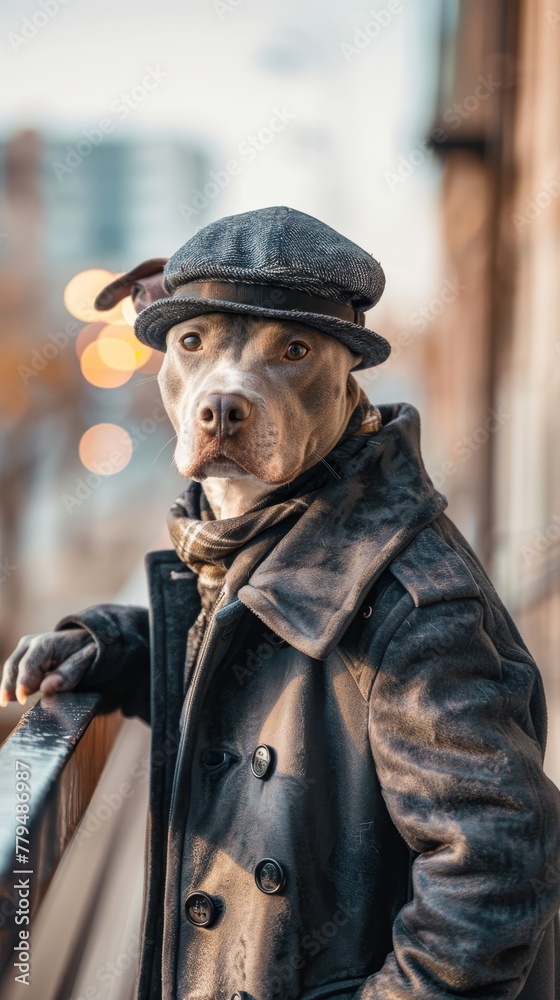 Casual yet stylish anthropomorphic man dog posing outdoors  AI generated illustration
