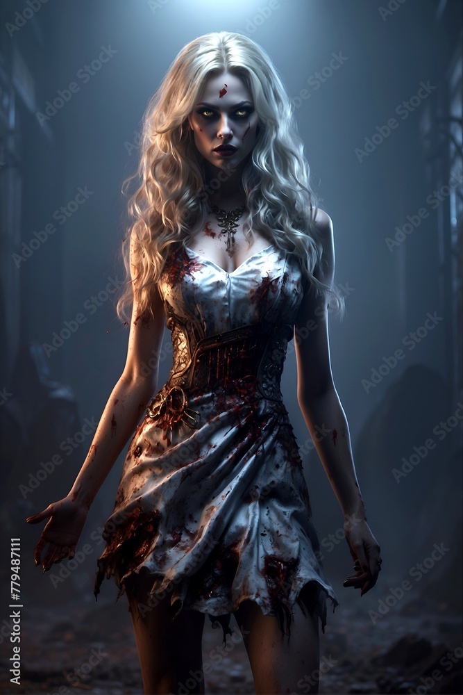Obraz premium Bloody Terror of Gorgeous Female Zombie