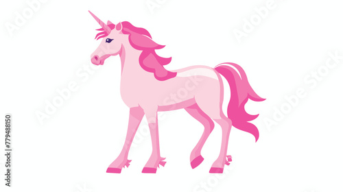 Standing pink silhouette unicorn. Vector cartoon