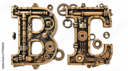 Steampunk font made of different technical pieces pip photo