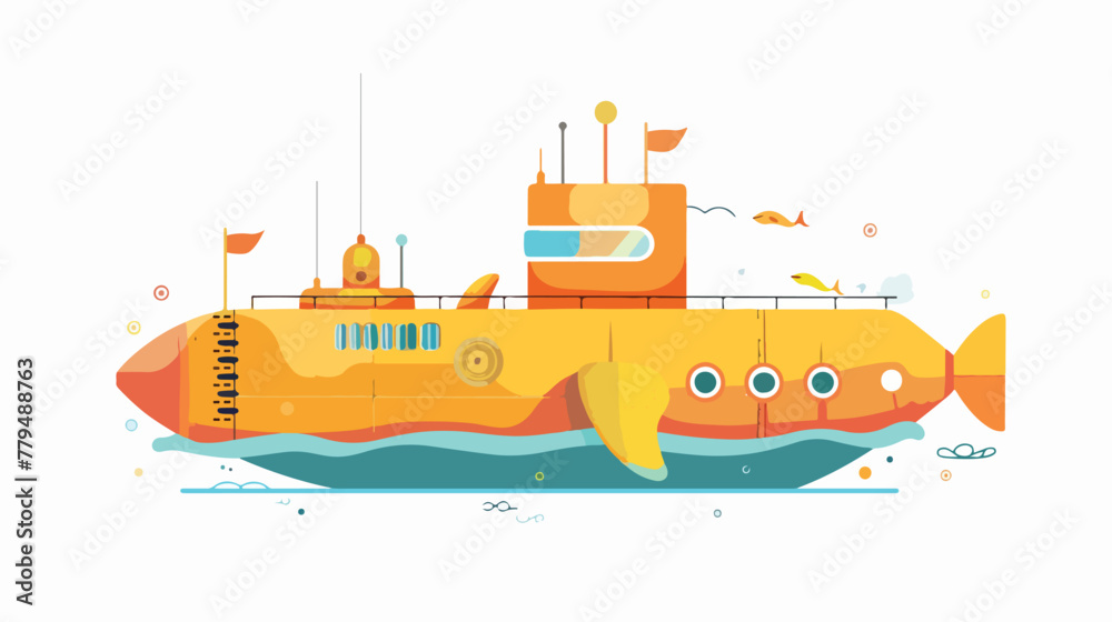 Submarine in flat style. Childlish style. Vector illustration