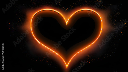 Elegant Black Background with Vibrant Orange Neon Heart Shapes  Stunning Wallpaper Collection Generative AI 