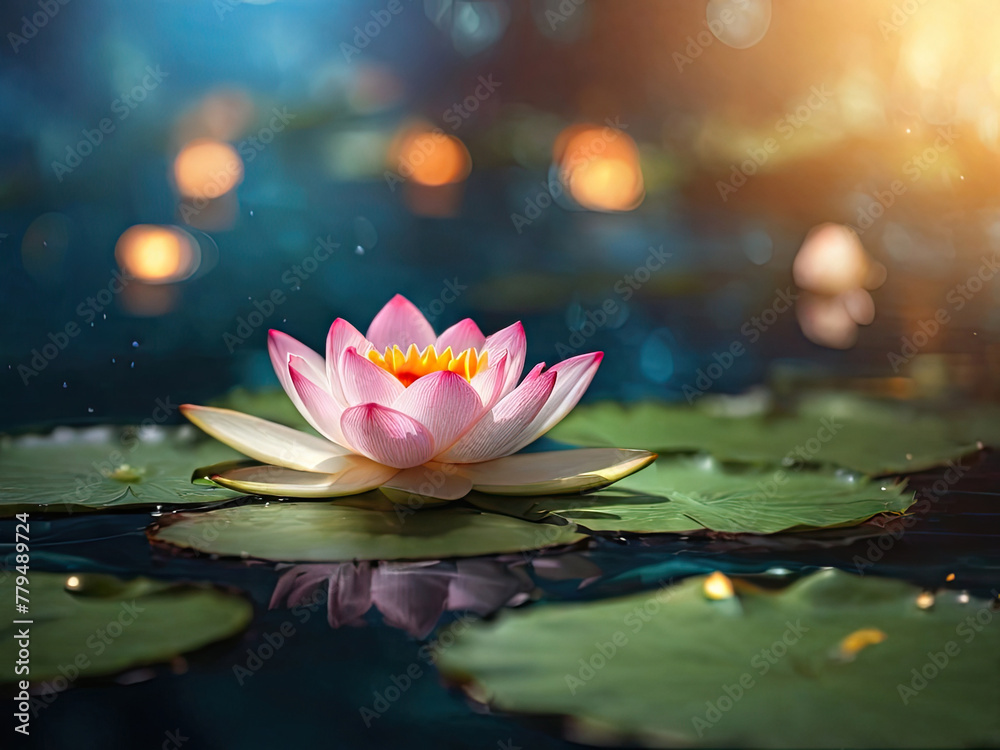 Beautiful pink lotus flower in the pond with sunlight background. Beautiful pink lotus flower in the pond with sunlight background.