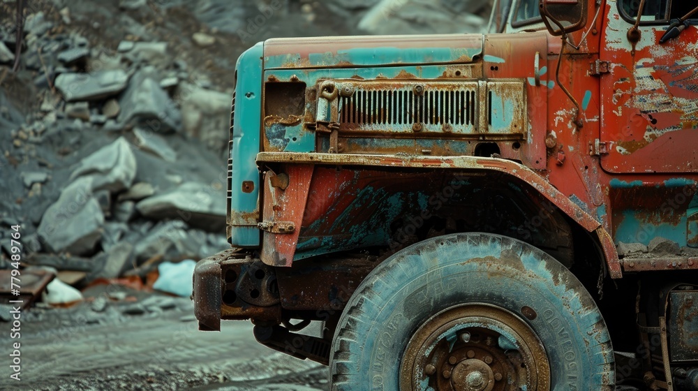 Abandoned old rusty truck in the scrapyard. Selective focus. Abandoned old rusty truck in the scrapyard. Selective focus.