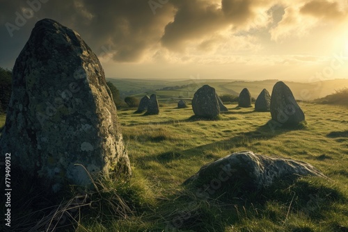 Enigmatic stone circles in the countryside, Ai generated photo