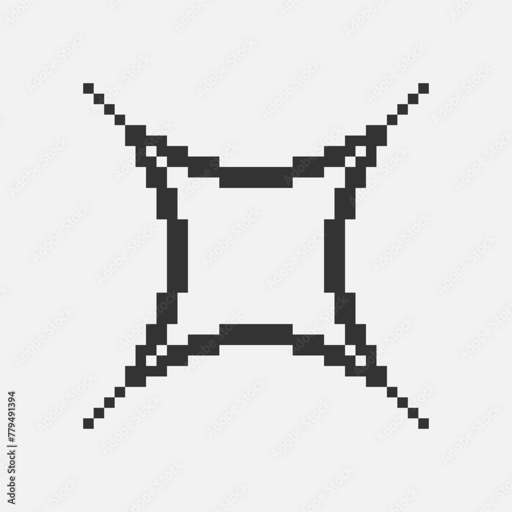 Fototapeta premium black and white simple flat 1bit vector pixel art icon of star or sparkle. shine effect sign