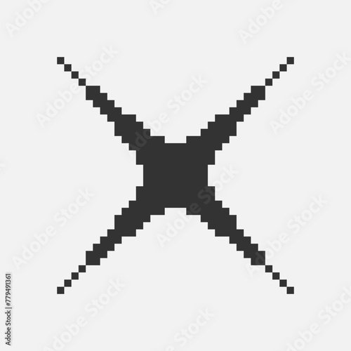 black and white simple flat 1bit vector pixel art icon of star or sparkle. shine effect sign © George_Chairborn