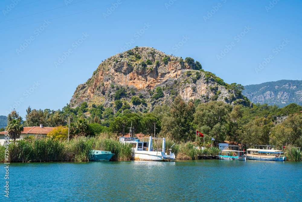 Dalyan Town riverside view in Mugla Province of Turkey