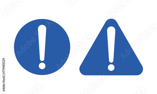 Bundle isolated round and triangle exclamation blue sign, for safety and security purpose