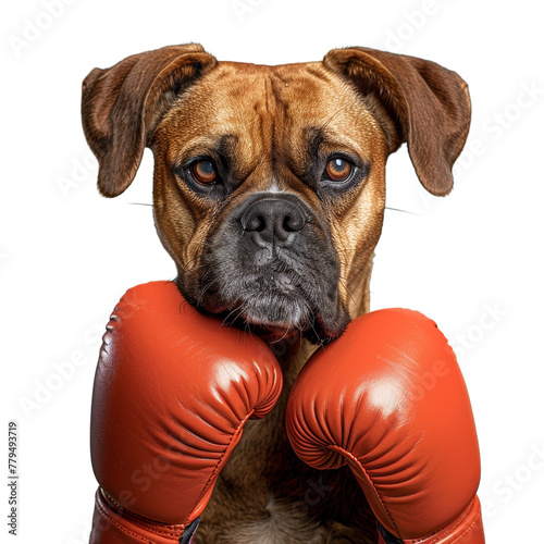 Boxer dog wearing a boxing glove on transparent background