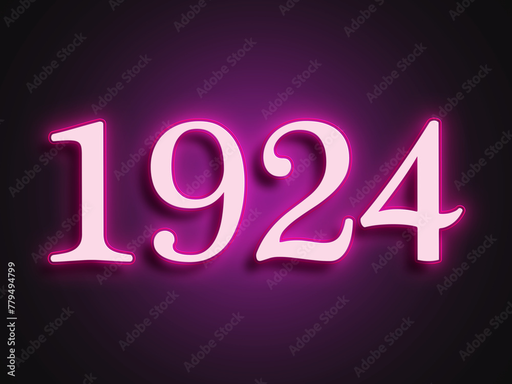 Pink glowing Neon light text effect of number 1924. Pink glowing Neon light text effect of number 1924.