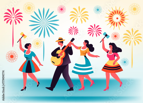 Fireworks Festival and Dancing Figures