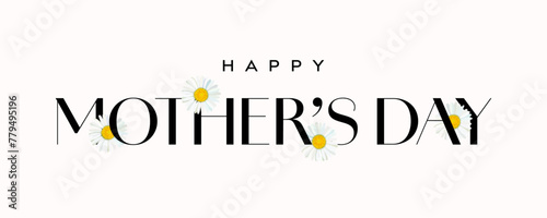 Mothers Day card, happy Mother's Day text banner with flower