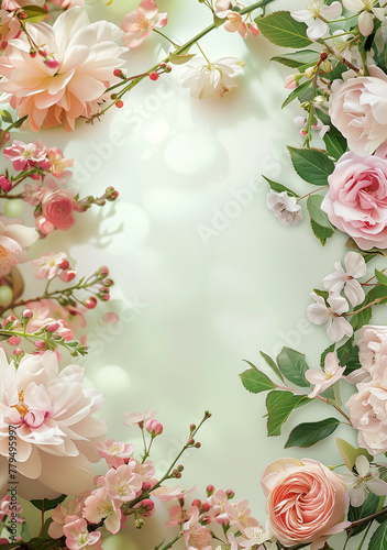 A blank card frame with flowers, mockup, frame for a greeting card, poster or background © Diana Zelenko