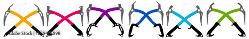 Set vector ice axe crossed icon logo. climbing ice tools design illustration