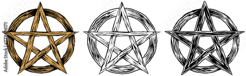 Set vector pentagram sign. magical golden wiccan symbols design illustration