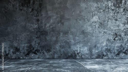 Room interior designed with a dark gray cement wall backdrop  offering a spacious and neutral background for creative product presentations