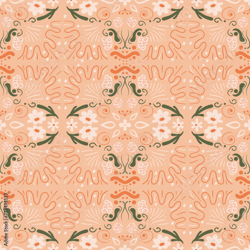 Abstract retro seamless pattern. Vintage ornament endless background. Vector peach fuzz illustration.