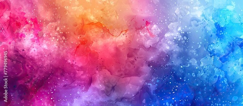 An artistic watercolor background featuring a colorful sky with hues of purple, pink, and violet, resembling an atmospheric phenomenon in the atmosphere