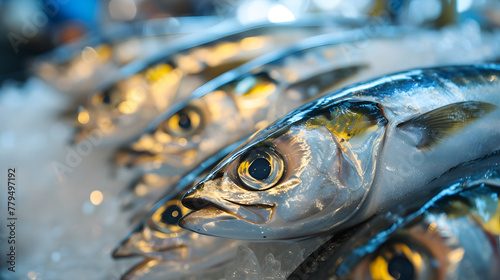 Fresh Yellowfin Tuna on Ice at a Seafood Market