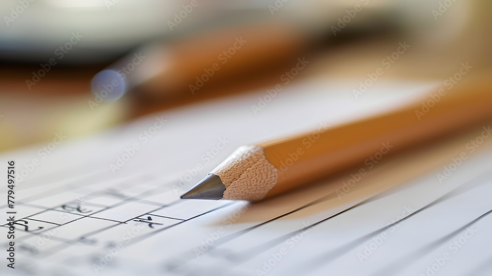 Close Up of Pencil on Music Sheet