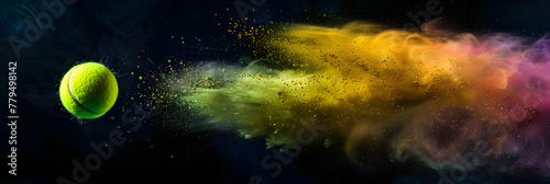 Tennis ball close-up, tennis point. Abstract splash background, © Andrii IURLOV