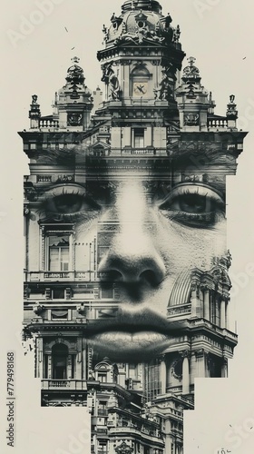 Creative interpretation of vintage architecture in a human face  AI generated illustration