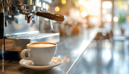 Cup of coffee cappuccino on a wooden table in a cafe