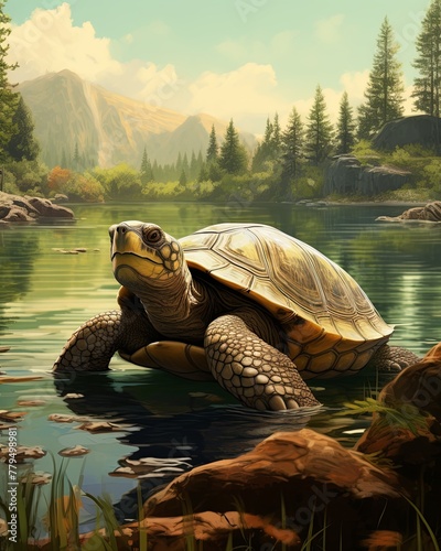 Tortoise phantom slowly explores the tranquil rivers of the beyond, realistic , cinematic style.