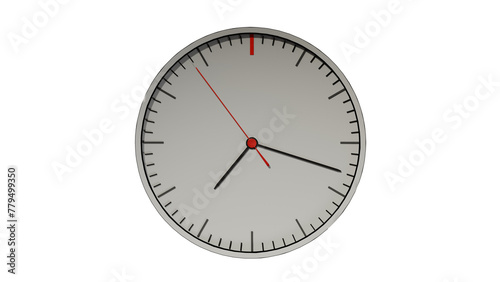 a clock with a red second hand on a white background