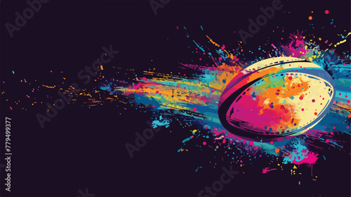 Rugby ball colorful splash on black illustration  #779499377