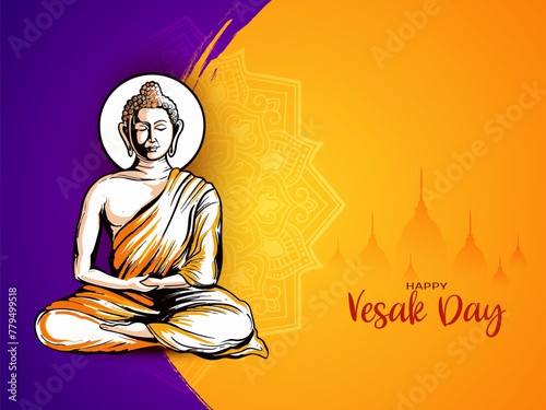 Happy Buddha purnima or Vesak day card with gautam buddha design
