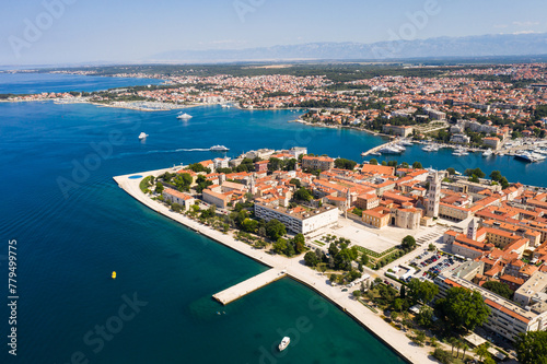 Zadar, Croatia: Dramatic aerial view of the Zadar medieval old town by the Adriatic sea in Croatia coastline © jakartatravel