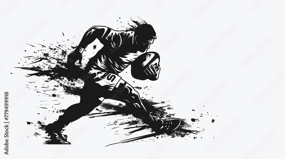 Rugby player running with ball isolated vector silhoutte