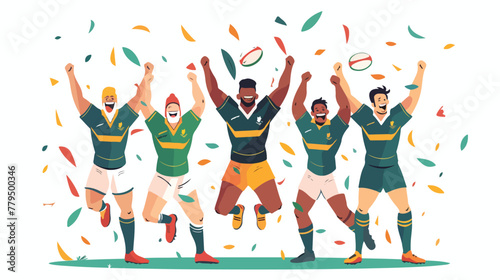 Rugby players rejoicing victory Flat vector isolated