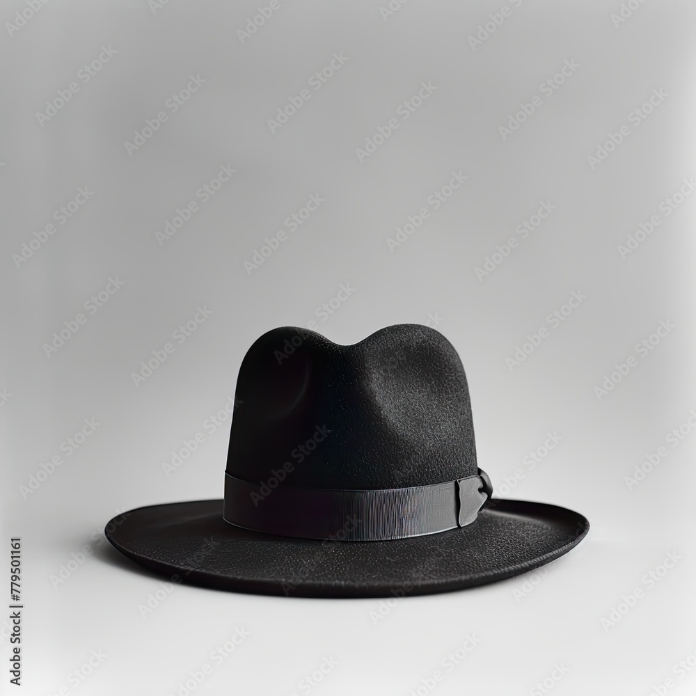 Classic Black Fedora Hat on White Surface. Classic Black Fedora Hat on White Surface.