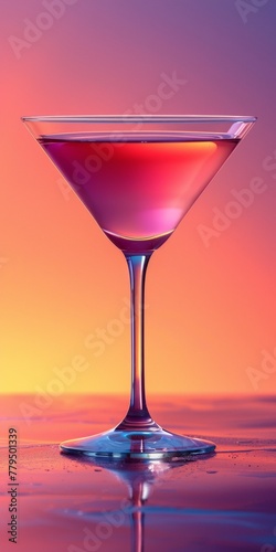 Elegant Cocktail Glass Against a Vibrant Sunset Background: An Evening Beverage Concept