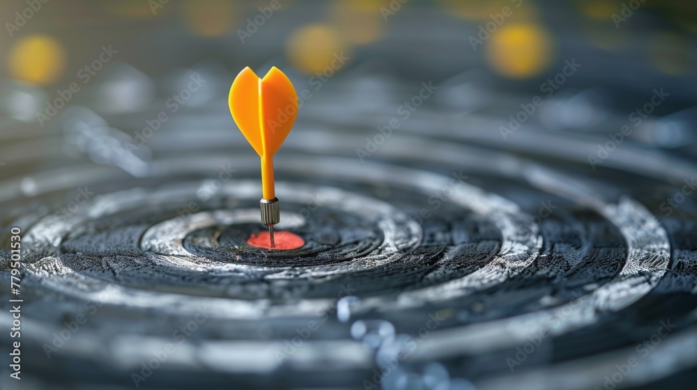 A close-up view of a sharp dart perfectly hitting the bullseye on a dartboard, symbolizing accuracy, goal achievement, and successful precision in performance. A close-up view of a sharp dart perfectly hitting the bullseye on a dartboard, symbolizing accuracy, goal achievement, and successful precision in performance.