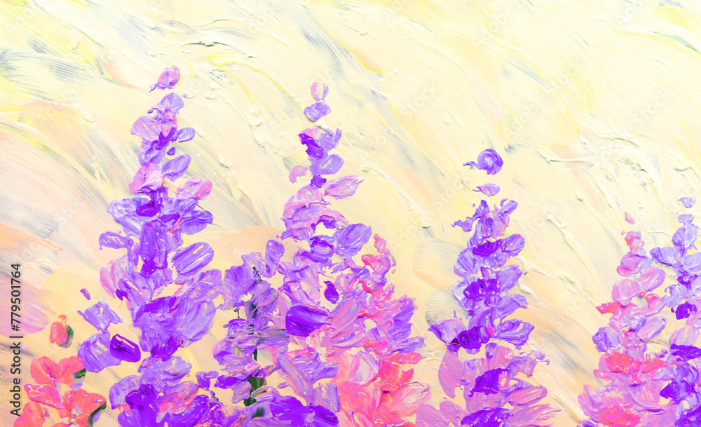 Oil painting. Bright Lupine Flowers Oil painting. Bright Lupine Flowers