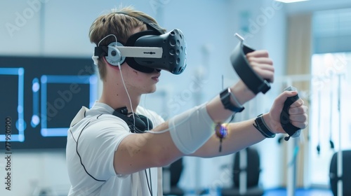 Enhancing rehabilitation through virtual reality exercises  AI generated illustration