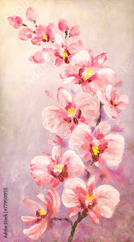 Orchid flowers. Oil painting