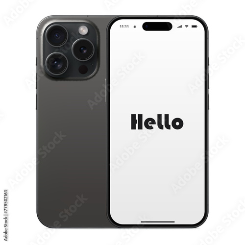 new frameless smartphone grey color with blank screen saver, front and backside view, isolated on white background. mockup of realistic and detailed mobile phone with shadow. vector illustration