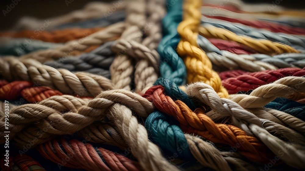 Team rope diverse strength connect partnership together teamwork unity communicate support. Strong diverse network rope team concept integrate braid color background cooperation empower ..