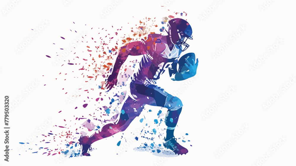 Silhouette of a football player from particle. Rugby.
