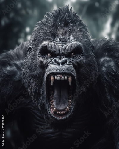 Angry gorilla close up face