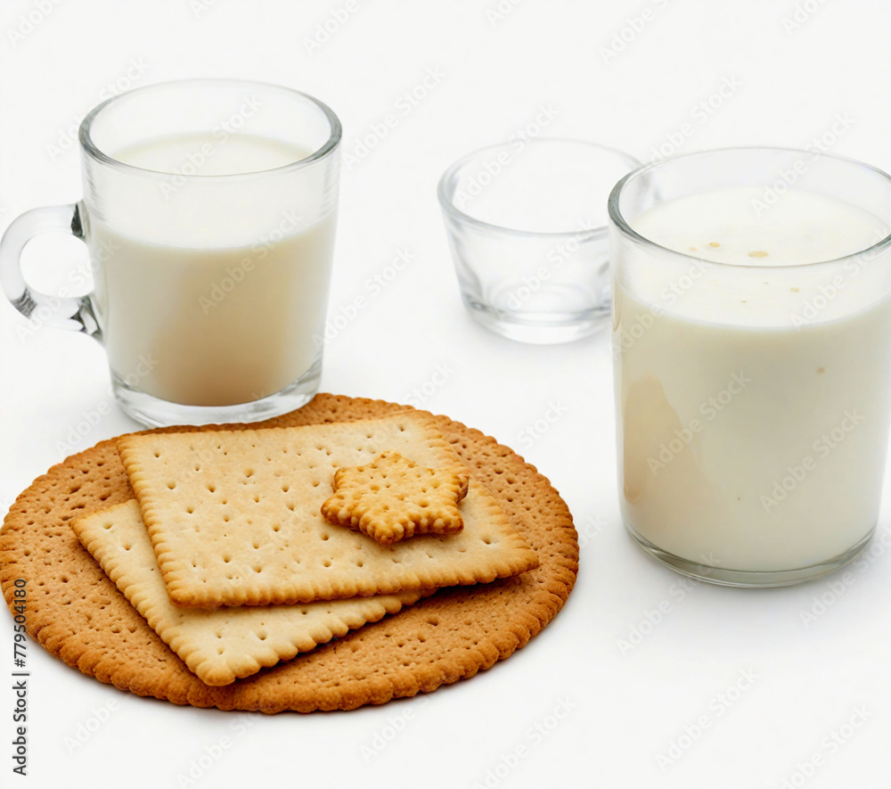 Milk and cracker, cut out on white background Milk and cracker, cut out on white background