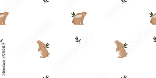 Woodland animals pattern with bunny and floral. © jenteva