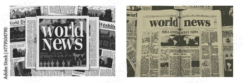 Set of retro newspaper and torn paper. Elements for banners, poster, sosial media. 