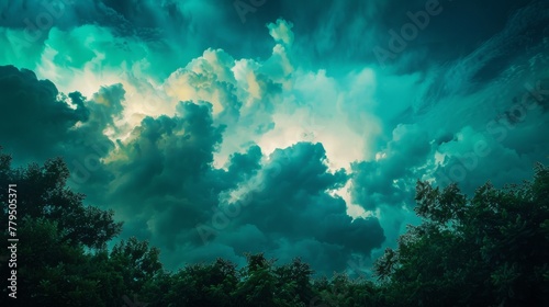 Dark blue, green, sky, clouds © paisorn